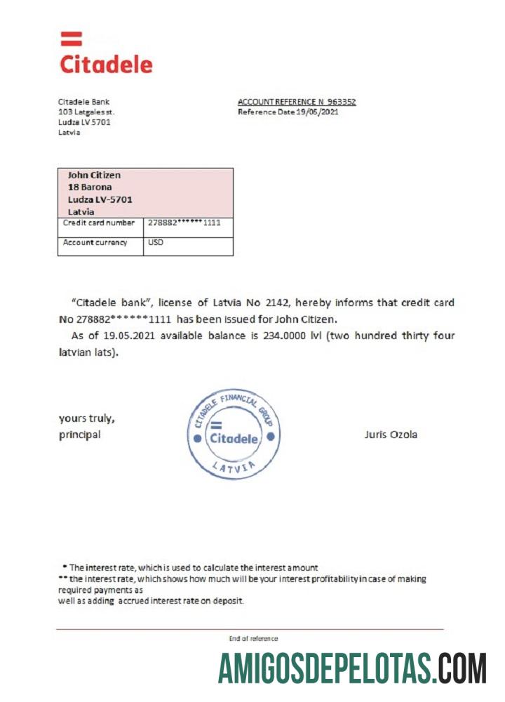 Referência do Banco Citadele da Letônia baixar para verificação